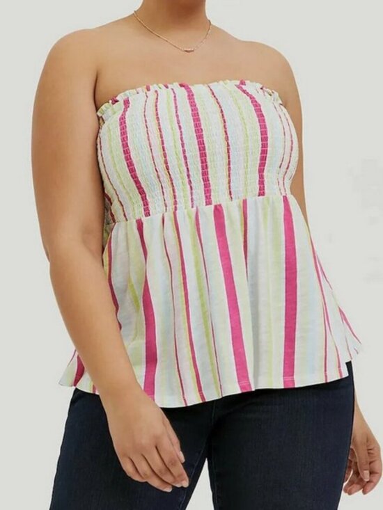 torrid Tops - Torrid Multi Stripe Smocked Babydoll Tube Top
